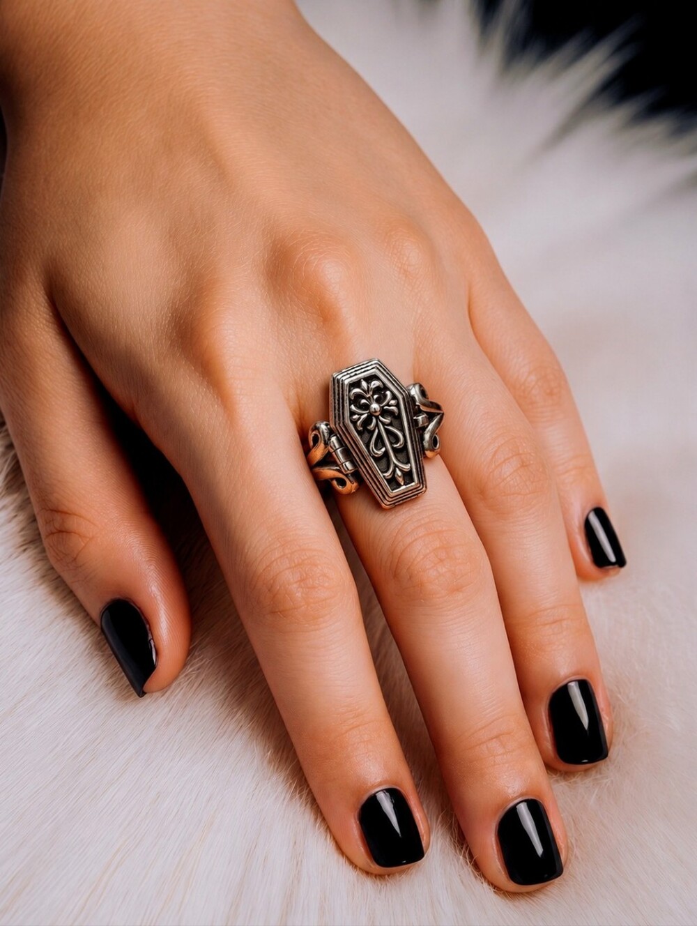 Sterling Silver Coffin Ring Locket With skeleton
